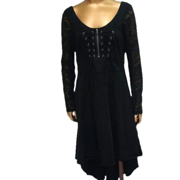 Royal Bones Gothic Romantic Double Corset Hi-Low Lace Sleeve Dress Vampire Witch - Picture 6 of 12